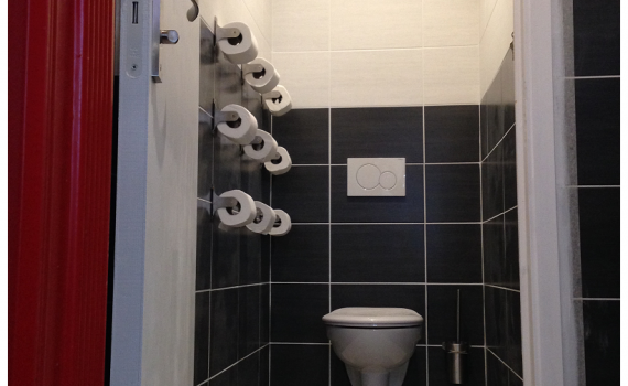 WC suspendus après rénovation, demi-mur en carrelage